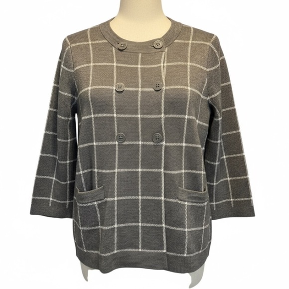 Banana Republic Windowpane Swing Cardigan Gray & White Double Breasted Size S - Picture 11 of 16